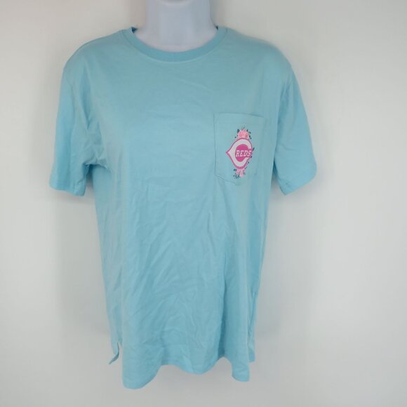 Cincinnati Reds Women's Blue Pink Graphic Tee Small NWT - Picture 1 of 6